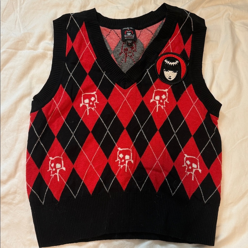 Dolls Kill Red and Black Argyle Sweater Vest